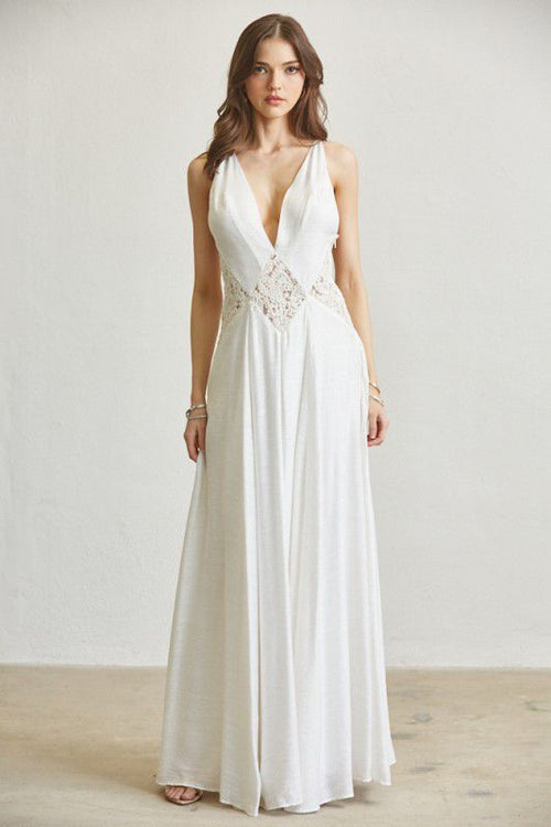 Ethereal Lace Low-Back Maxi Dress - White