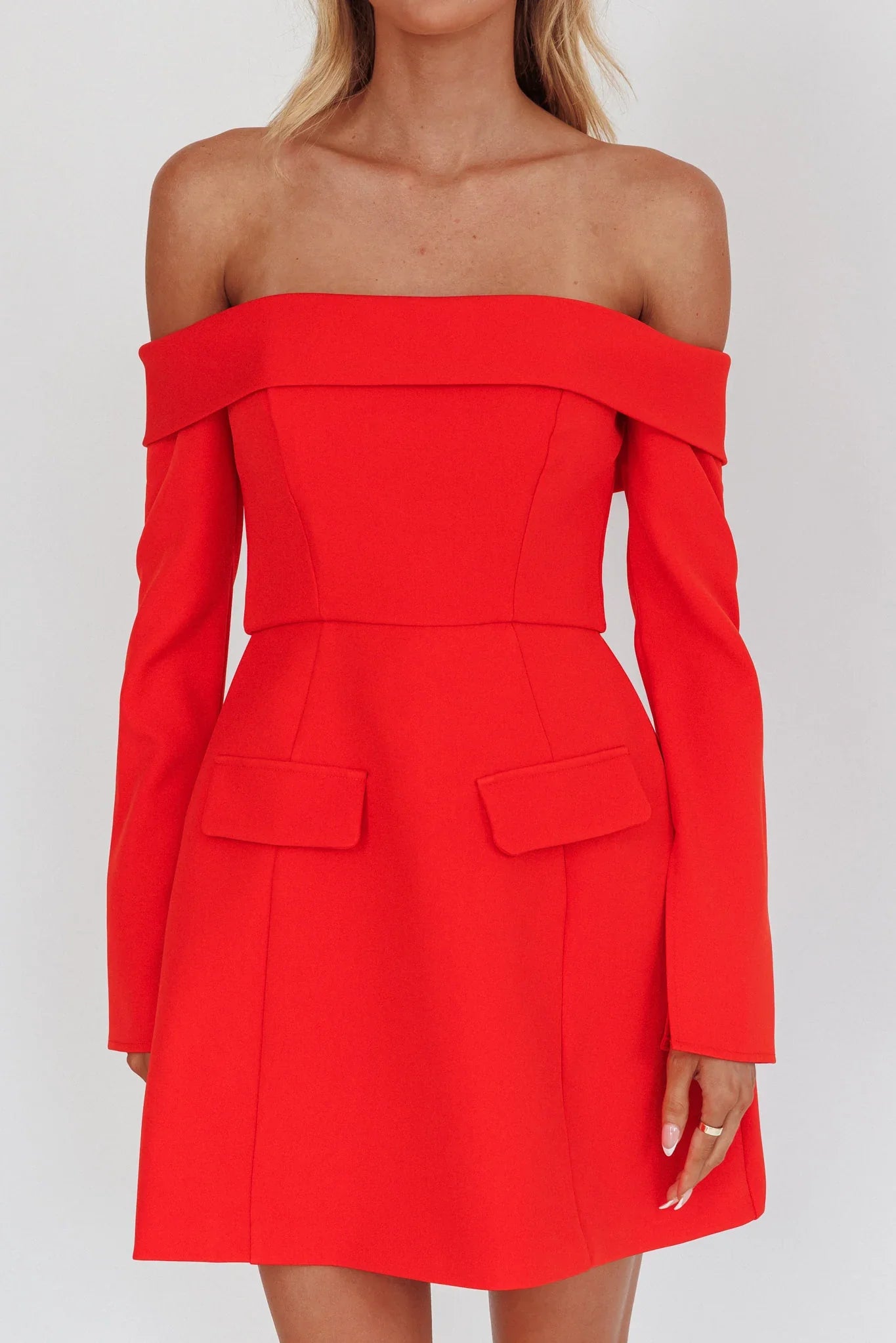 Laviniah Foldover Long Sleeve Mini Dress Red