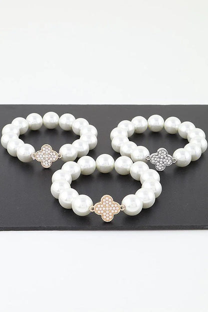Bejeweled Clover Pearl Bracelet