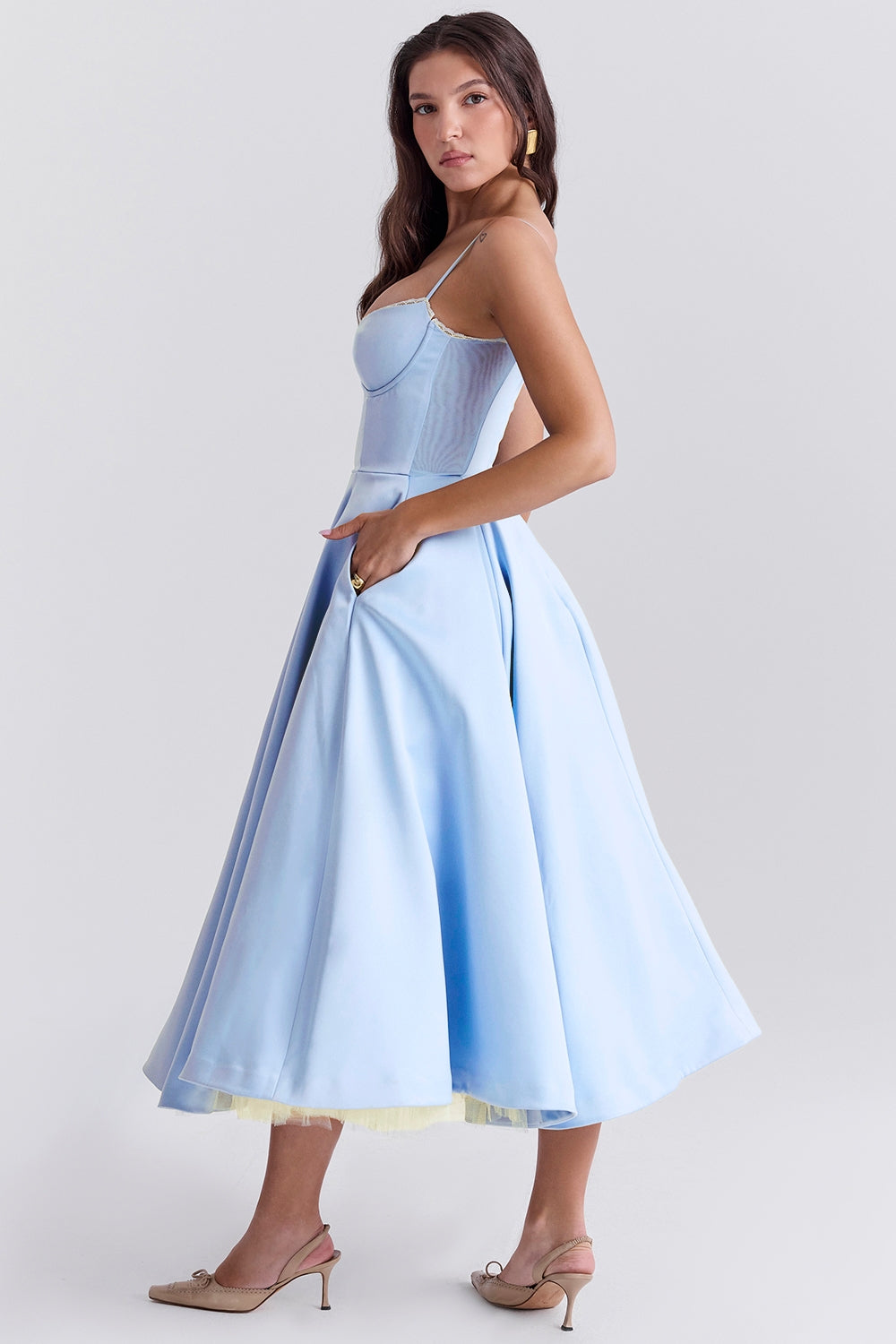 cinderella blue tulle midi dress