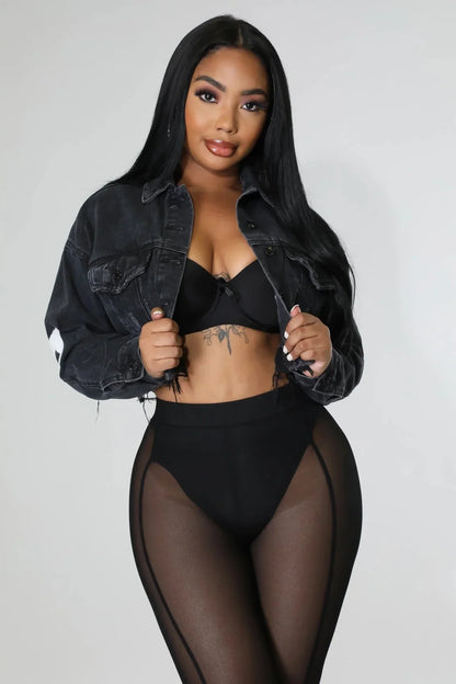 Black Hollywood Denim Jacket – Oversized Cropped Statement Fit