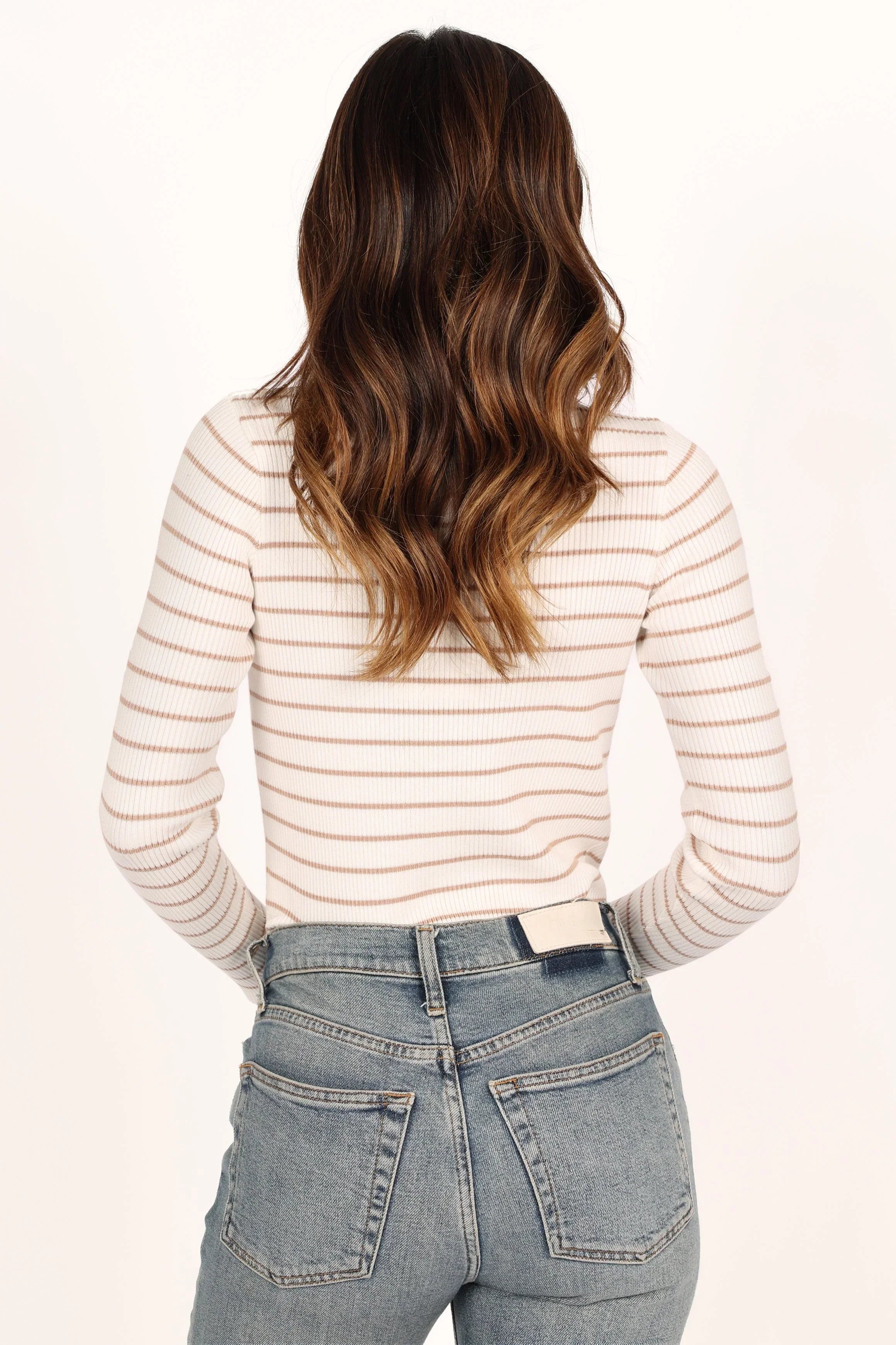 Stacie Ribbed Knit Top - Beige Stripe