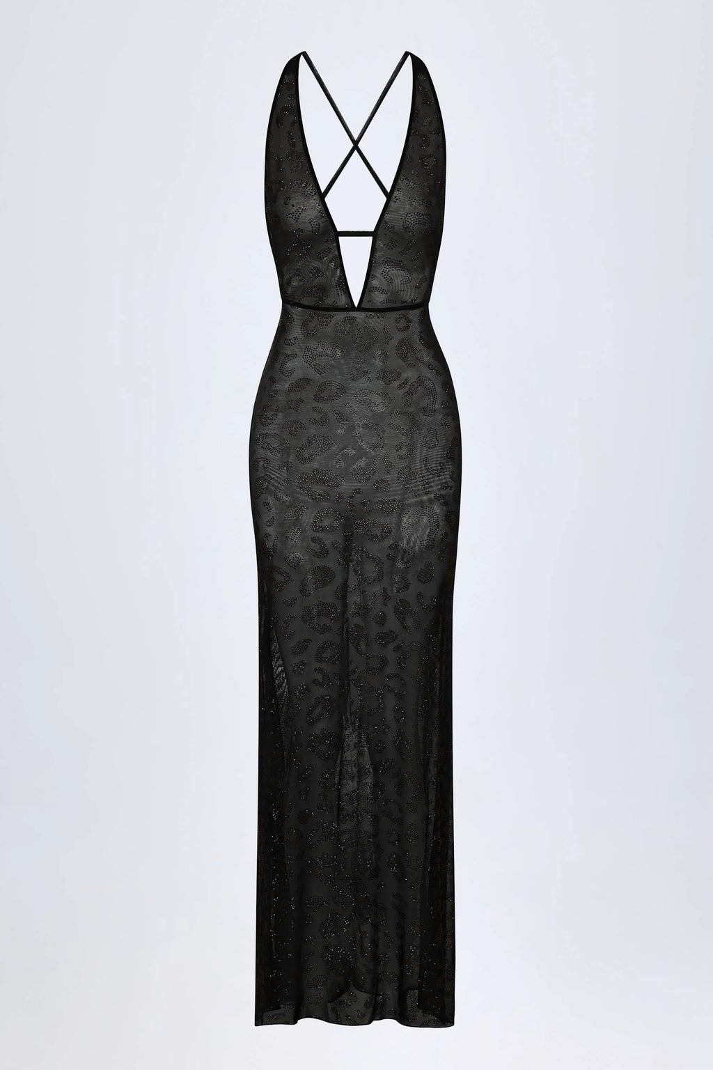 Embellished Backless Maxi Dress in Black
