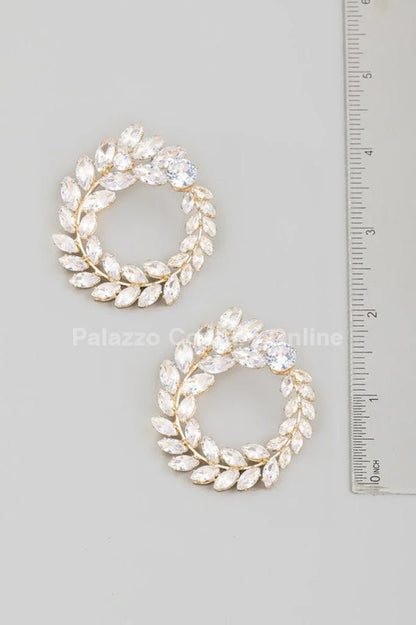 Circle Rhinestone Leaf Earrings (Gold)