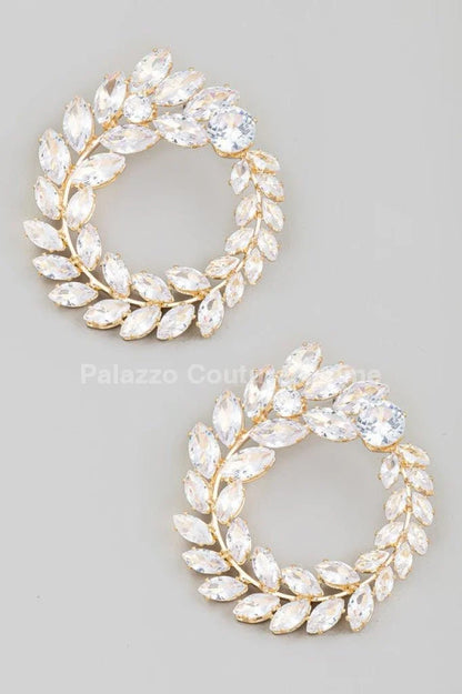Circle Rhinestone Leaf Earrings (Gold)