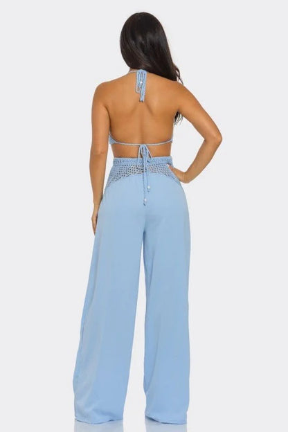 Coastal Breeze Crochet Pant Set-Baby Blue