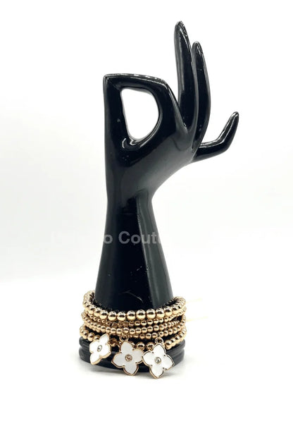 Crisol Clover Gold Beaded Bracelet (White)