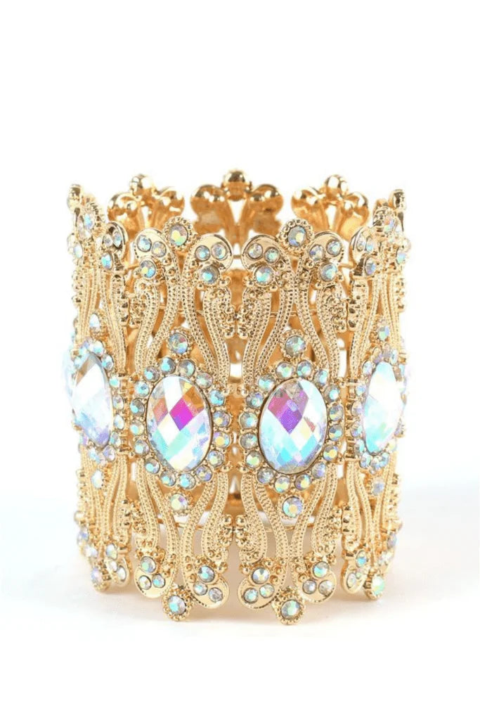 Crystal Cuff Bracelet with Oval Stones in Gold or Silver Finish