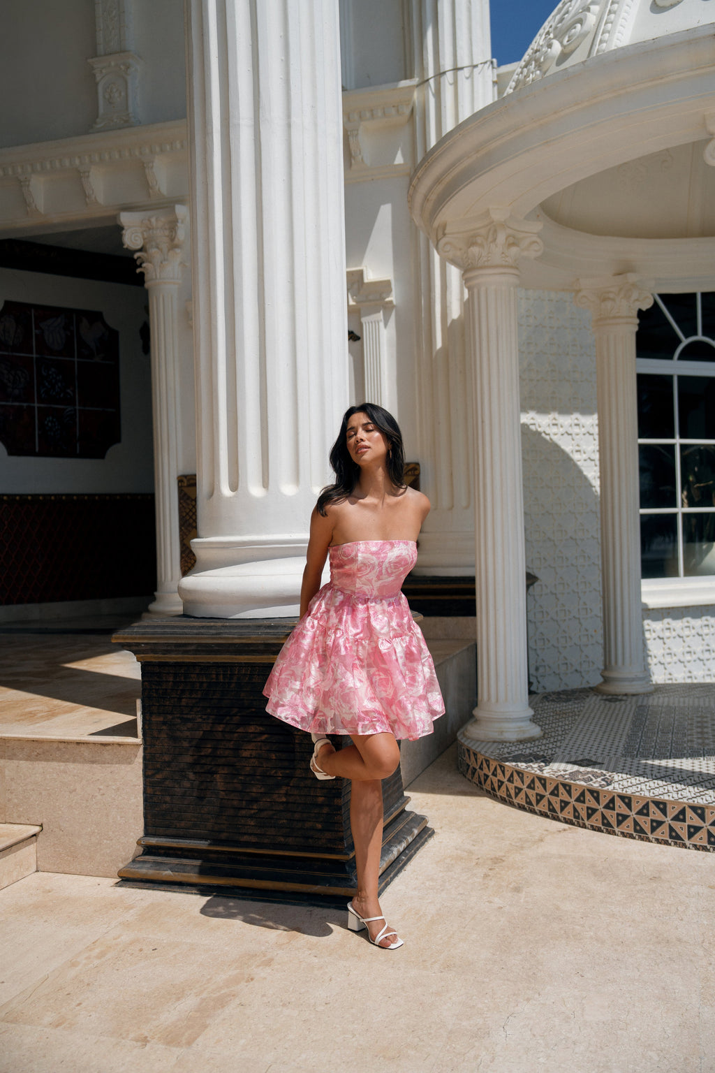 Aletta Strapless Pink Floral Mini Dress