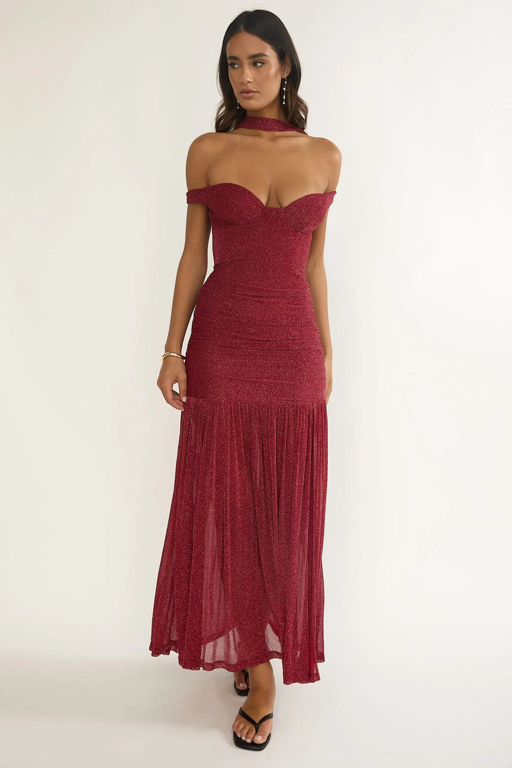Delora Off-Shoulder Scarf Maxi Dress Red