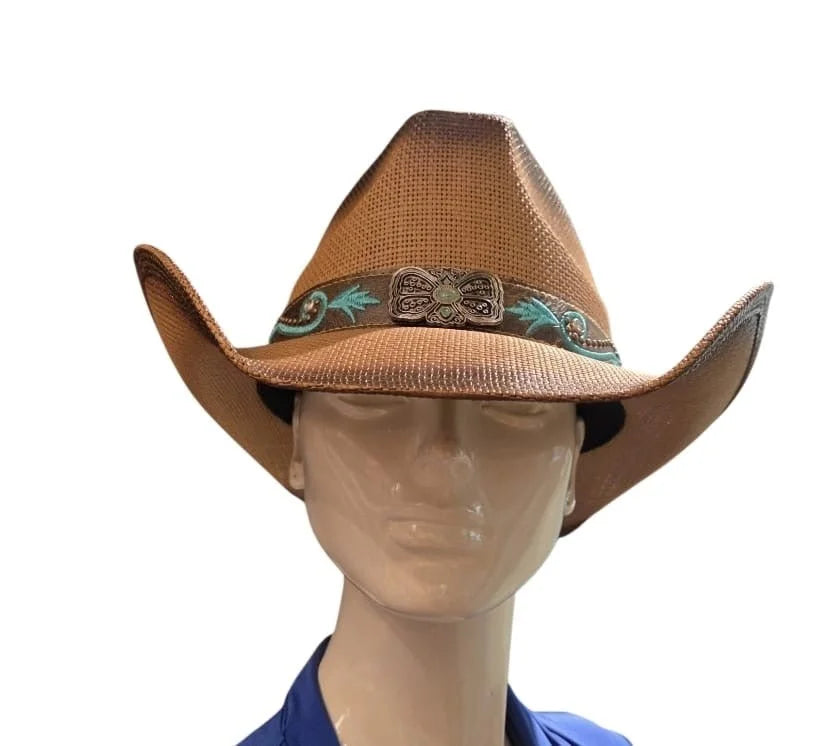 Desert Bloom Western Cowboy Hat with Turquoise Embroidery