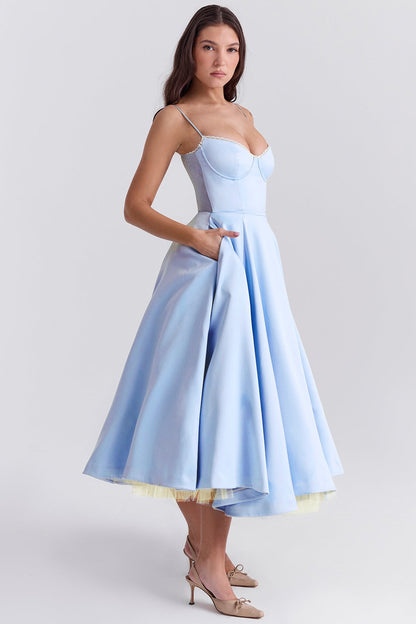 cinderella blue tulle midi dress