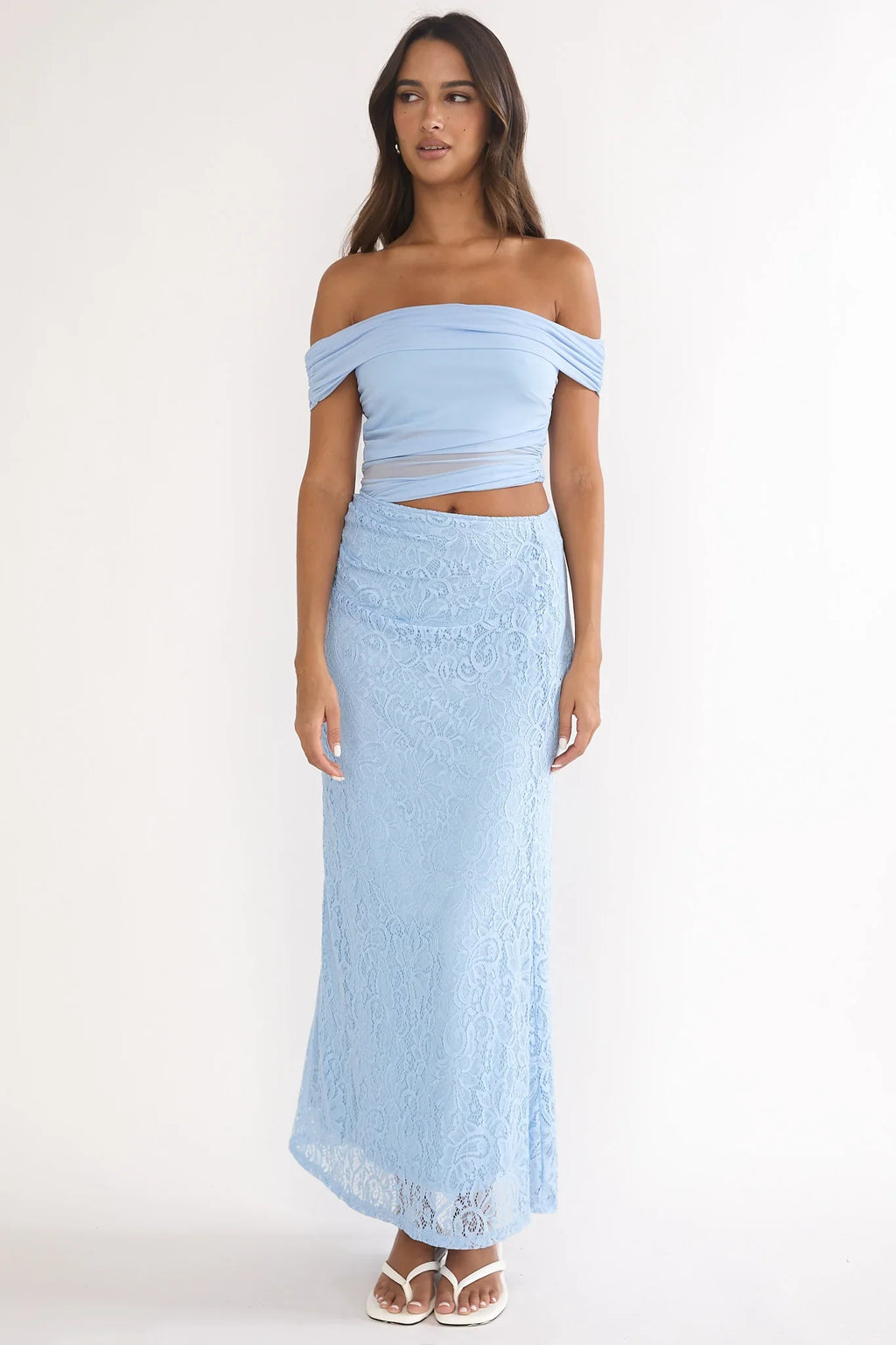 Lorely Off-Shoulder Lace Maxi Dress Blue