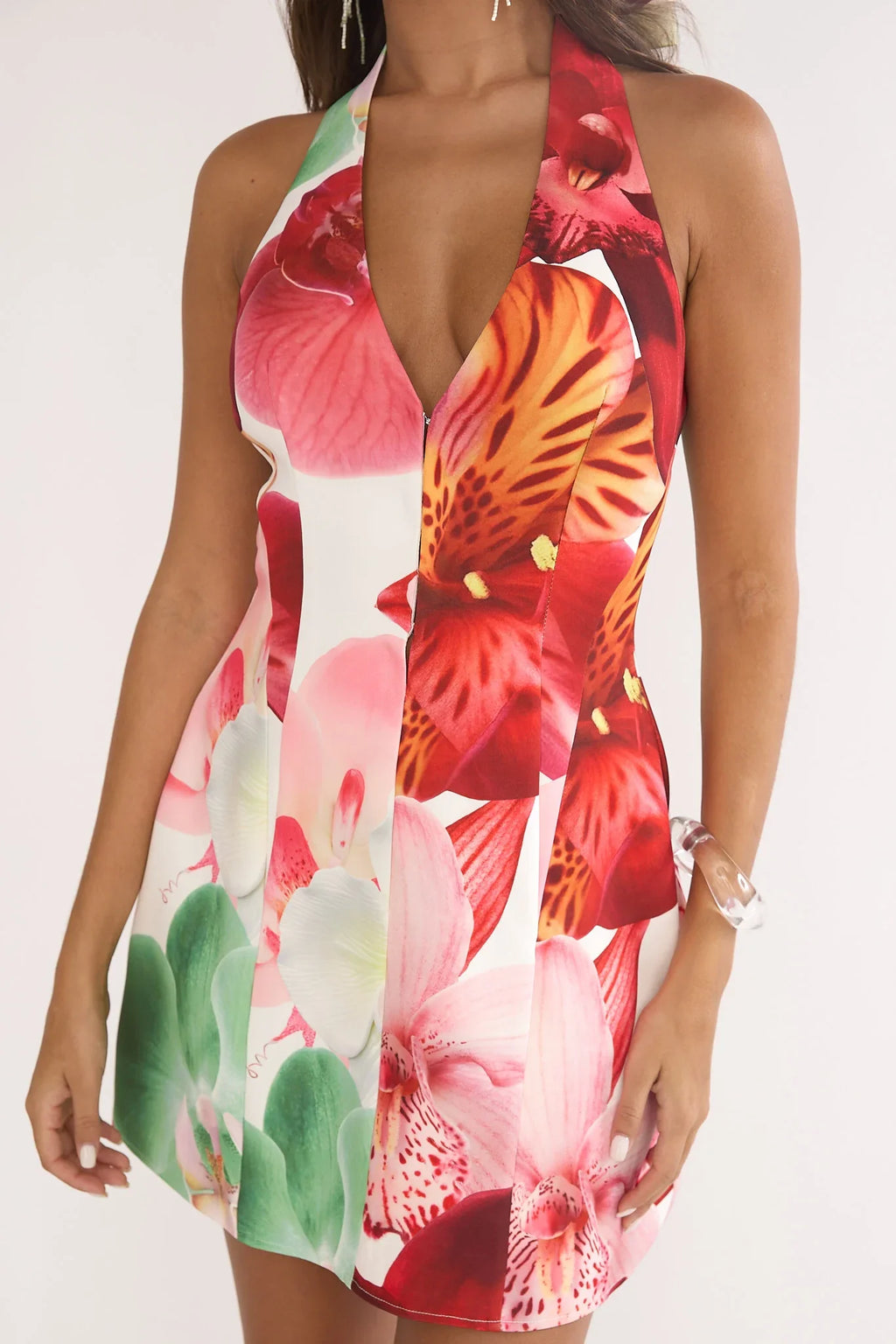 Elisabet Halter Neck Mini Dress Print Floral