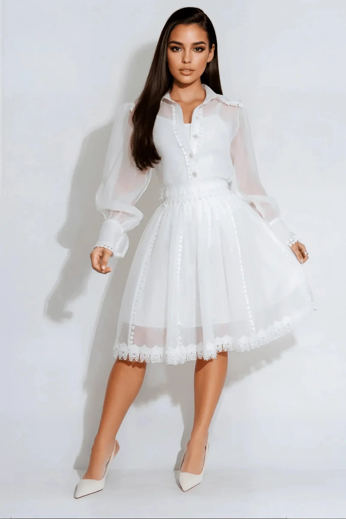 Enchanted Sheer Lace Skirt Set - White