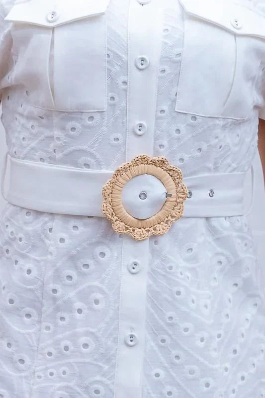 Eyelet Belted Mini Dress - Chic & Stylish Look
