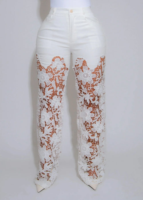 Fierce Bloom Lace Pants  White
