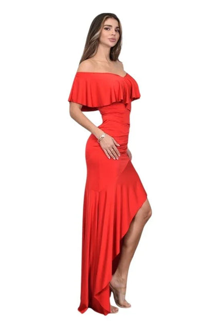Flamenco Charm Ruffle Maxi Dress (Red)