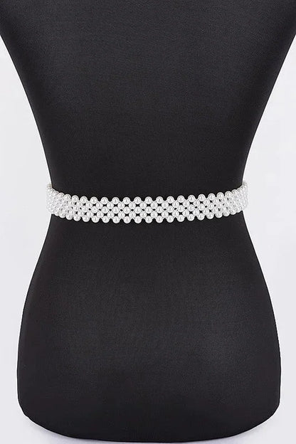 Floral Elegance Faux Pearl Stretch Belt Ivory