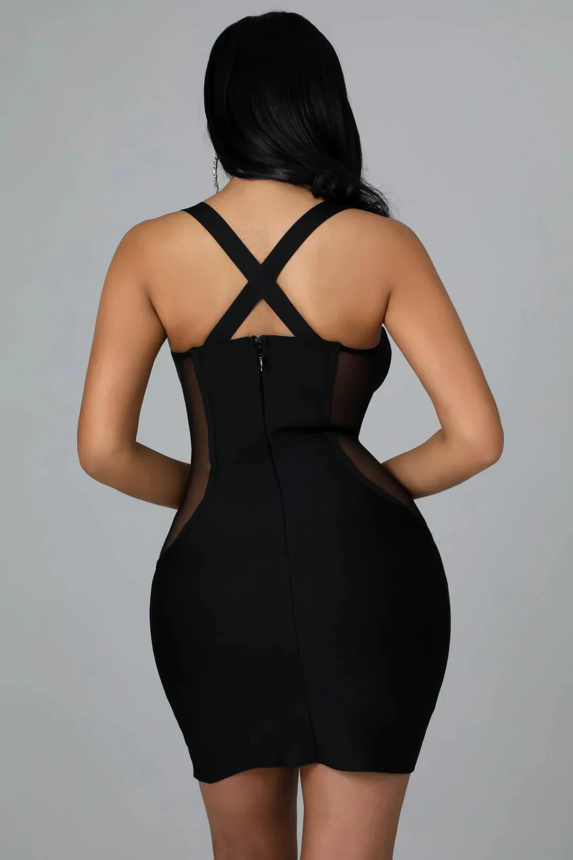 Gessica Black Mini Dress with Rhinestone Detail