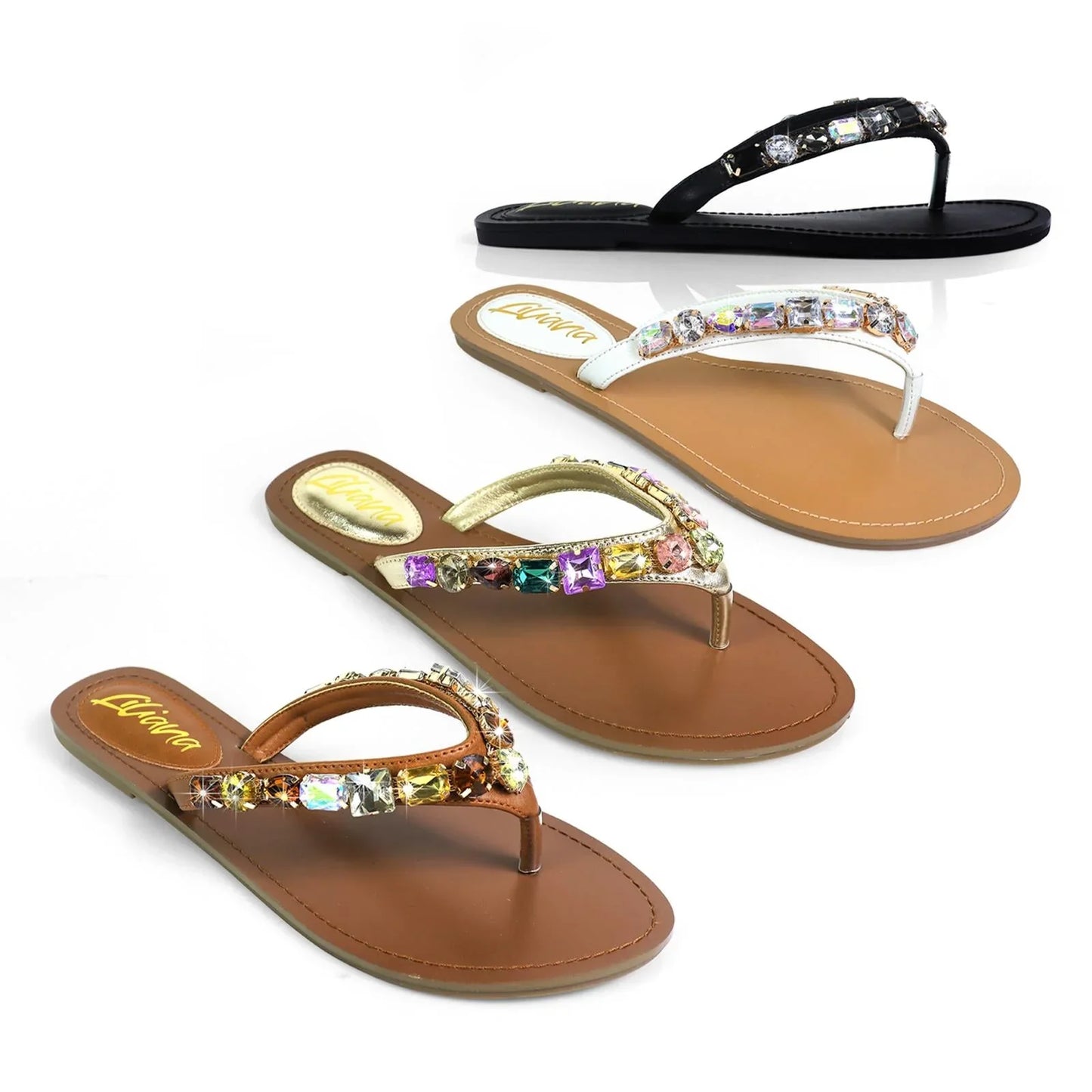Glam Marlo 256 Crystal Flat Sandals Tan shoes