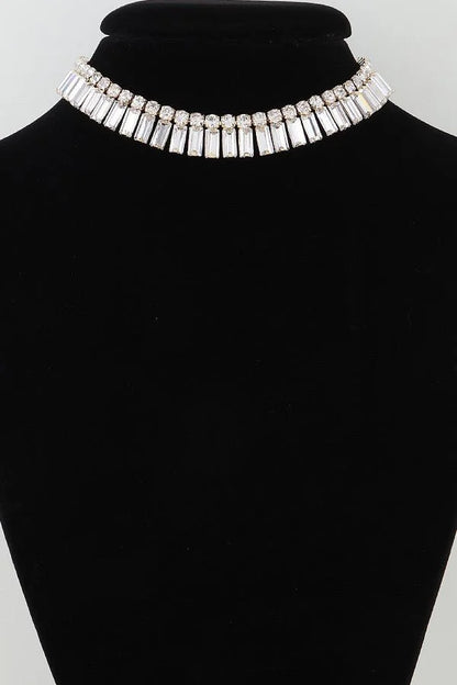 Gold Square Cut Rhinestone Statement Necklace Set