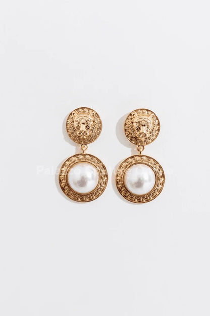 Greek Lion earrings Emblem Drop Earrings with Crystal Detail