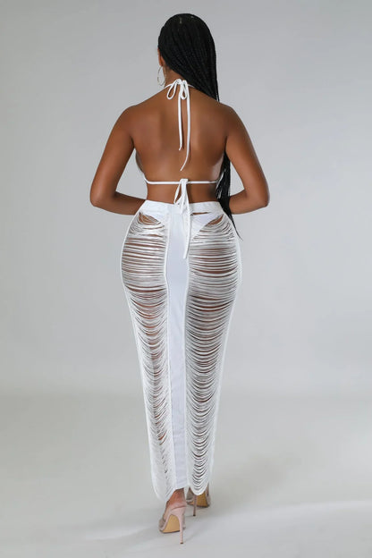 Haven Days Skirt Set – White Skirt Set with Fringe Lace