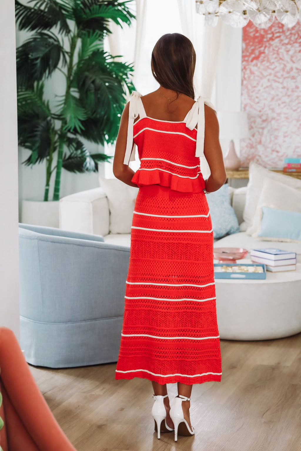 Loving Myself Crochet Knit Midi Skirt - Red and Cream