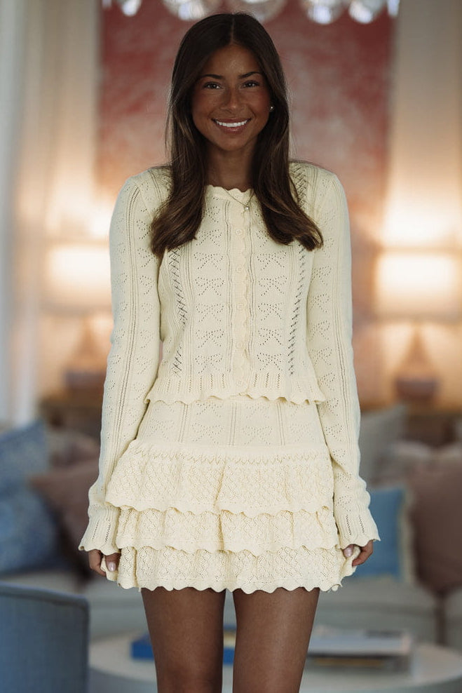 Meet For Brunch Top and Skirt Set - Light Yellow