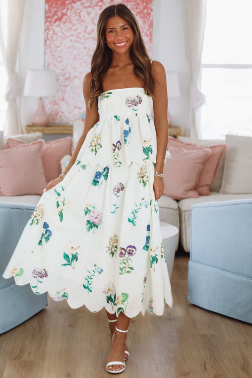 Palm Paradise Midi Skirt - Ivory, Green and Purple