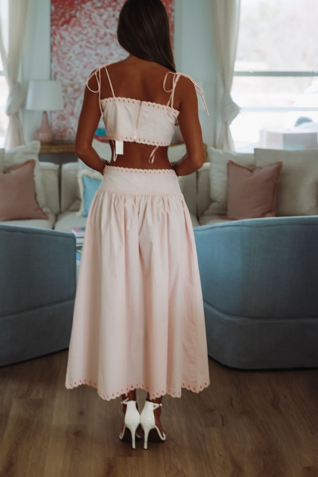 Petal Perfection Crop Top and Midi Skirt Set - Pink