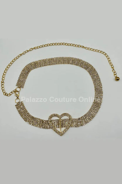 Jazmin Heart Rhinestone Chain Belt (Gold)