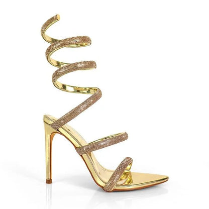 Laurent Rhinestone Spiral Heels Gold
