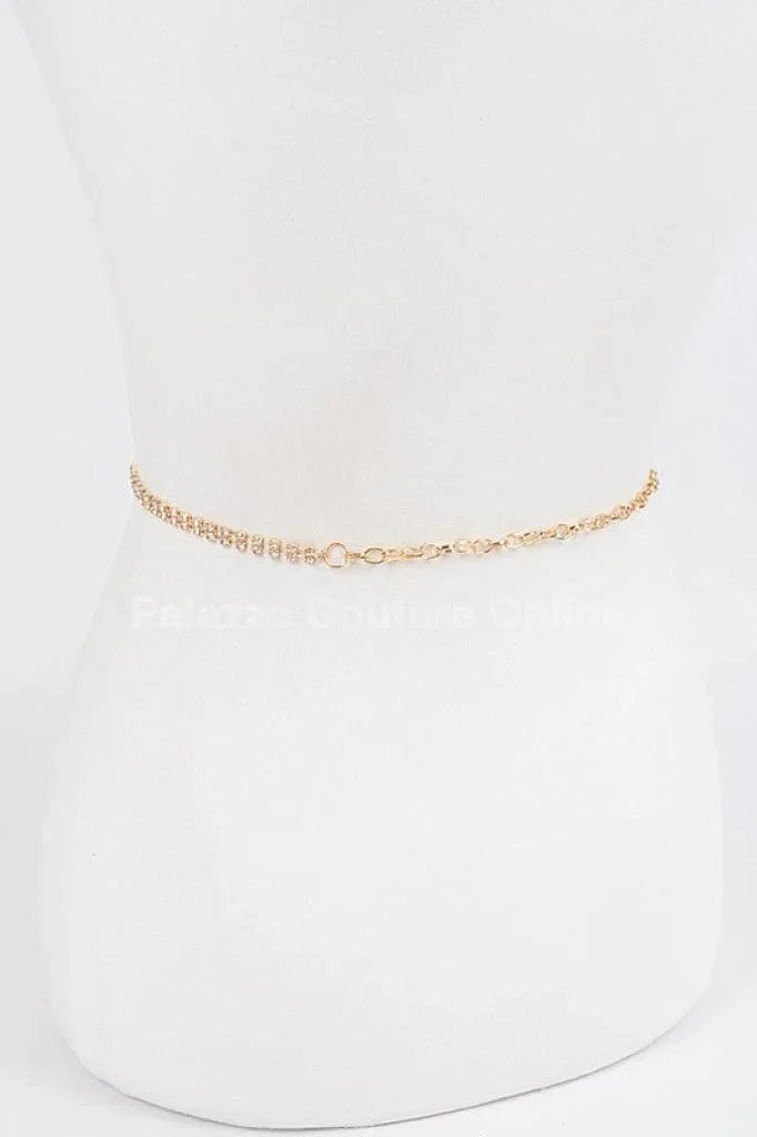 CG Logo Rhinestone Dainty Chain Belt (Gold)