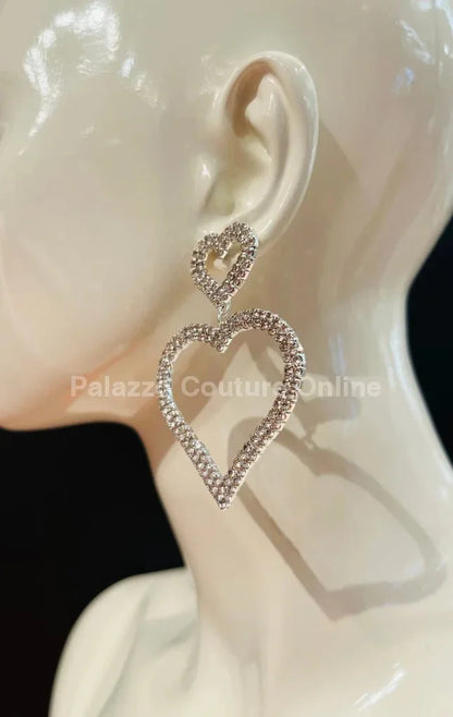 Love Heart Earring Hanging Hearts (Silver)