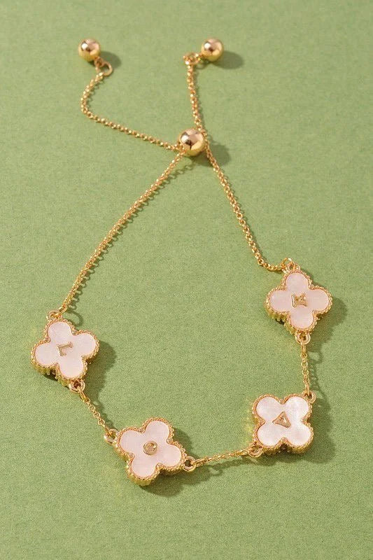 Love Mother of Pearl Clover Bracelet- Gold Cream